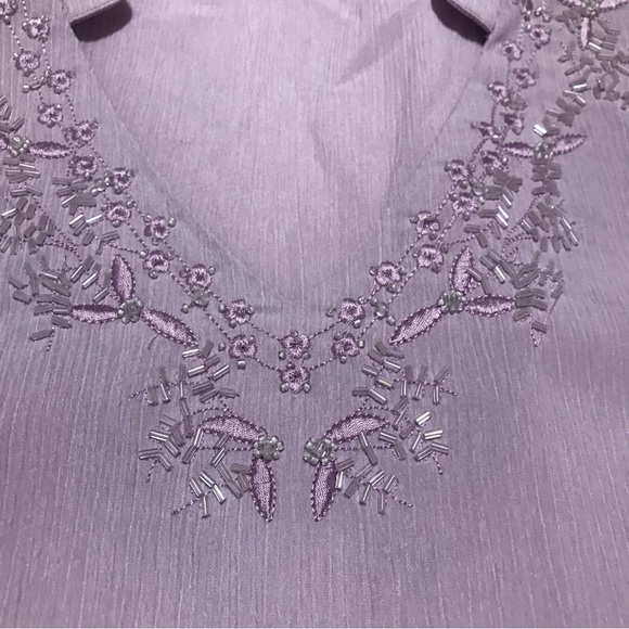 Alia Lilac Purple Tunic Top Embroidery & Bead Embellishments on Neck & Sleeves - Picture 3 of 8